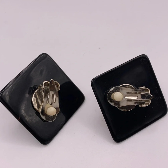 Amazing Mid Century Black & Orange Glitter Lucite Clip-on Earrings - Picture 3 of 5